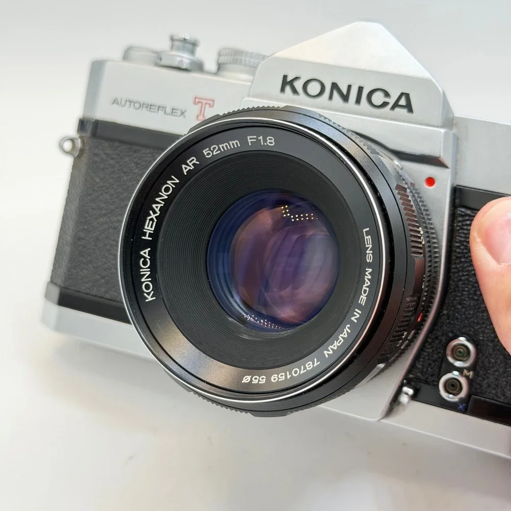 Konica Autoreflex T 35mm SLR Camera with Hexanon AR 52mm f1.8 Lens Silver TESTED